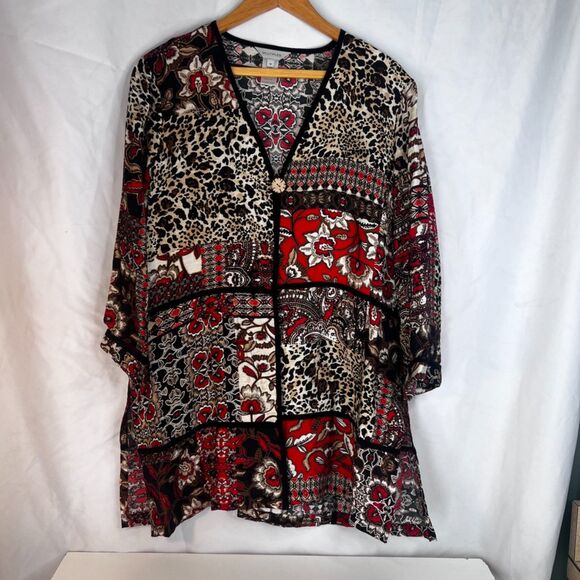 Multiples Maximalist Bold Abstract Vneck One Button Tunic Cardigan Size Medium - Picture 11 of 11